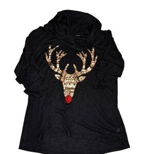 Christmas Rudolph Cowl Neck Sweater Girls Size Lg- 11-13 Black Rosegold …